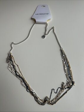 Liz Claiborne Layered Multi-Chain Necklace in Silver, Gold & Black